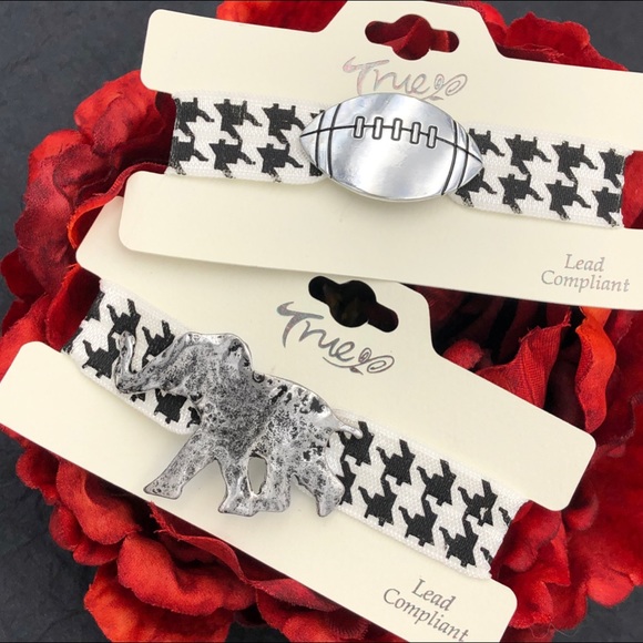 🌼 Houndstooth Football or Elephant Stretch Bracelet Ponytail Holder Houndstooth - Picture 1 of 3